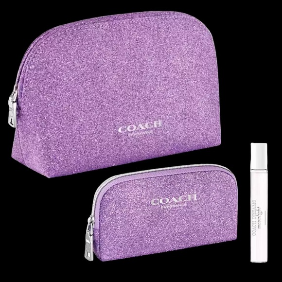 Purple (Sparkly) Coach Cosmetic-Makeup Bag/Coin-Pouch SET - Picture 1 of 15